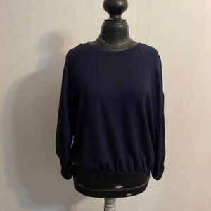 Express Navy-blue top with sheer sleeves, size Large